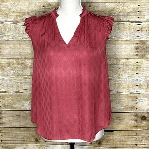 MAEVE BY ANTHROPOLOGIE EMBOSSED RUFFLED CASUAL CLASSIC CAP SLEEVE BLOUSE